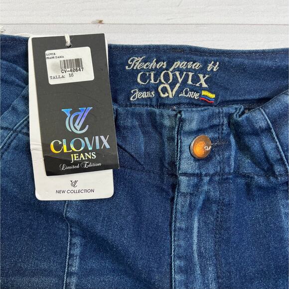 Clovix Jeans Dama WMNS Blue Tummy Control Distressed Raw Hem Wide Leg SZ US 10 - Picture 10 of 12
